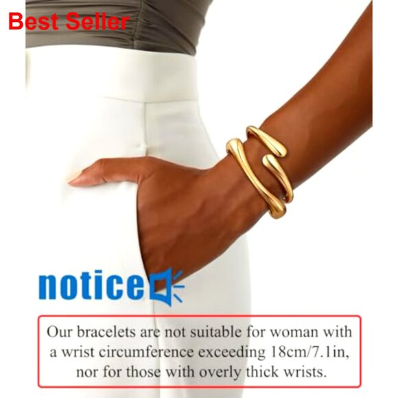 Chunky Gold Plated Bangle Bracelets Set Stackable Wide Cuff - Picture 2 of 7